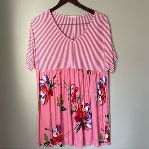 e Luna | Pinstripe and Floral Babydoll Top | Medium- Plus​